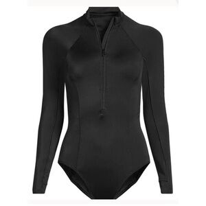 Lands’ End NWT long-sleeved rash guard one piece swimsuit.